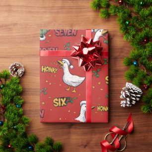 Papier Cadeau Drôle Six Sept Coincoin Oie Noël rouge Meme