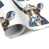 Papier Cadeau Drôle Vache Cowboy portant des lunettes de soleil (Coin rond)