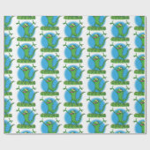 Papier Cadeau Drôle vert souriant animé lézard d'iguane (Plat)