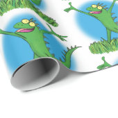 Papier Cadeau Drôle vert souriant animé lézard d'iguane (Coin rond)