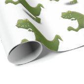 Papier Cadeau Drôle vert t rex dessin animé de dinosaure (Coin rond)