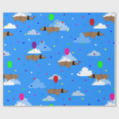 Papier Cadeau drôles chiens ballons dachshund nuages (Plat)