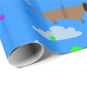 Papier Cadeau drôles chiens ballons dachshund nuages (Coin rond)