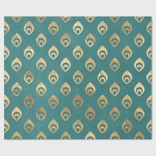 Papier Cadeau Droplets Abstraits d'or sur Turquoise (Plat)