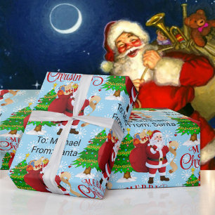 Papier Cadeau Du nom de l'enfant Père Noël Joyeux enveloppement