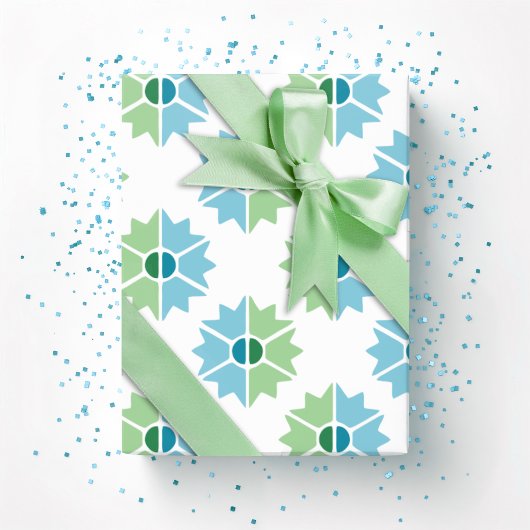 Papier Cadeau Duo Starburst in Green and Aqua