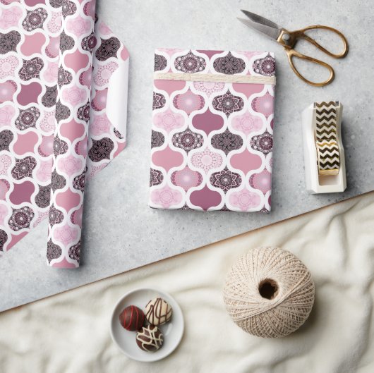 Papier Cadeau Dusky Rose Dot Mandalas Ogee Patchwork (Artisanat)