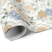 Papier Cadeau Dusty Blue Floral Wedding Gift Wrapping Paper (Coin rond)