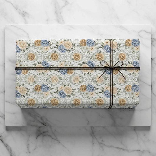 Papier Cadeau Dusty Blue Floral Wedding Gift Wrapping Paper