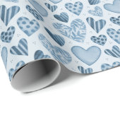 Papier Cadeau Dusty Blue Hearts Pattern Wrapping Paper Roll (Coin rond)