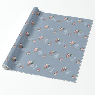 Papier Cadeau Dusty Blue Misty Rose Fleurs Mariage de cadre or