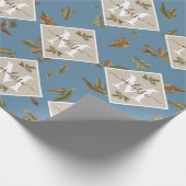 Papier Cadeau Dusty Blue Rustic Feuilles Brown Monogramme (Coin)
