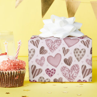 Papier Cadeau Dusty Pink Hearts Pattern Wrapping Paper Roll