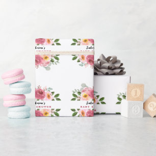 Papier Cadeau Dusty Rose Baby shower floral rose pâle