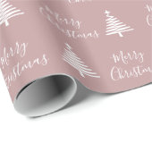 Papier Cadeau Dusty Rose Joyeux Noël Blanc Arbre de Noël (Coin rond)