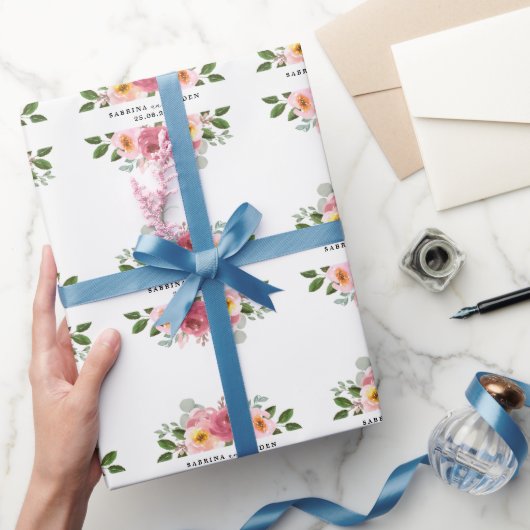 Papier Cadeau Dusty Rose | Mariage floral rose pâle (Cadeaux)