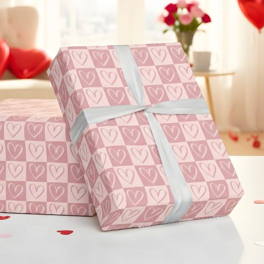 Papier Cadeau Dusty Rose Minimal Hearts Valentine Gift