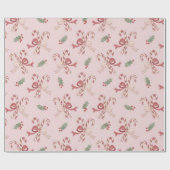 Papier Cadeau Dusty Rose Pink Candy Cane Coquette Bows Christmas (Plat)