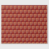 Papier Cadeau Dynastie dorée Fleurir rouge profond (Plat)