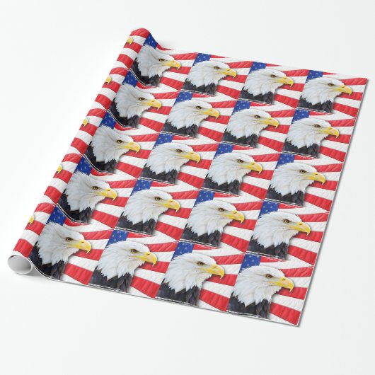 Papier Cadeau Eagle chauve américain et drapeau (Déroulé)