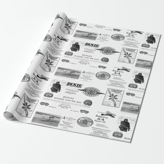 Papier Cadeau Early Aviation Airplane Biplane Wrapping Paper (Déroulé)
