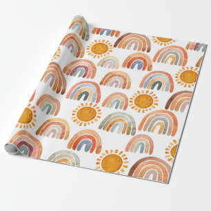 Papier Cadeau Earth Modern Boho Rainbow et Sun
