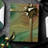 Papier Cadeau Earthy Emerald Strata | Agate d'encre verte et dor
