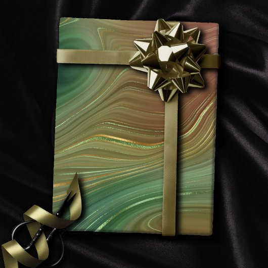 Papier Cadeau Earthy Emerald Strata | Agate d'encre verte et dor