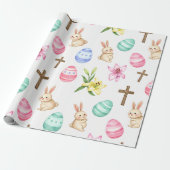 Papier Cadeau Easter Blessings – Seamless Bunny & Cross Pattern (Déroulé)