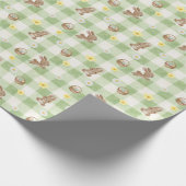 Papier Cadeau Easter Bunny Green Gingham Wrapping Paper (Coin)
