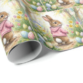 Papier Cadeau Easter Bunny in a Spring Garden (Coin rond)