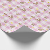 Papier Cadeau Easter Bunny Pink Gingham Wrapping Paper (Coin)