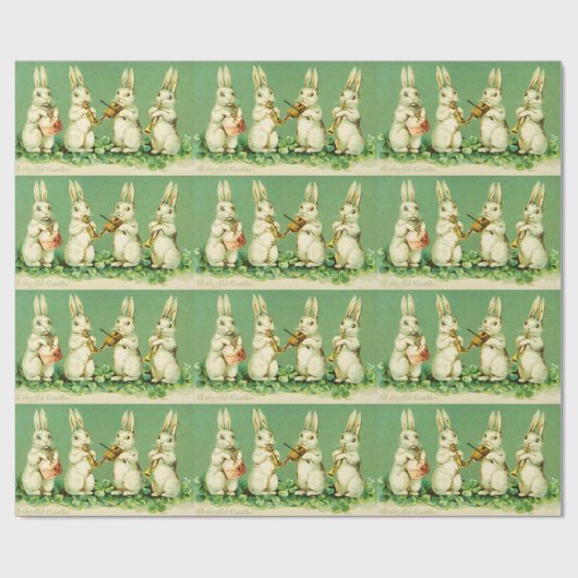 Papier Cadeau EASTER WHITE RABBIT ORCHESTRA Music Making Rabbits (Plat)