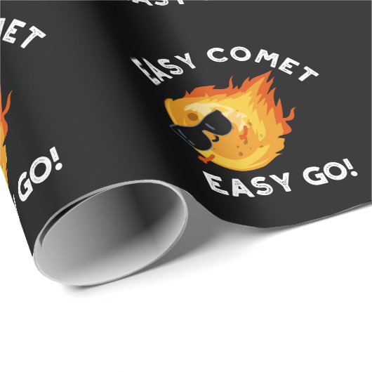 Papier Cadeau Easy Comet Easy Go Funny Astronomy Pun Dark BG (Coin rond)