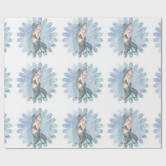 Papier Cadeau Eaux fixes Sirène mère et Baby shower bébé (Plat)
