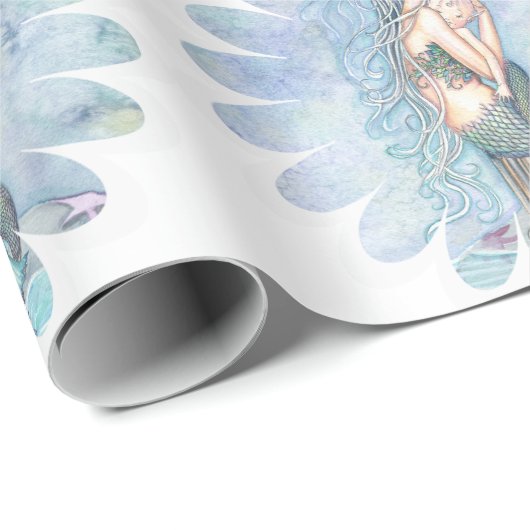 Papier Cadeau Eaux fixes Sirène mère et Baby shower bébé (Coin rond)
