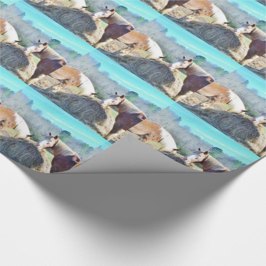 Papier Cadeau Ébauche secourue Chevaux mangeant foin (Coin)