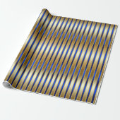 Papier Cadeau Éblouissant brillant or et Royal Blue Stripes (Déroulé)
