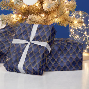Papier Cadeau Écailles de dragon bleu marine et or