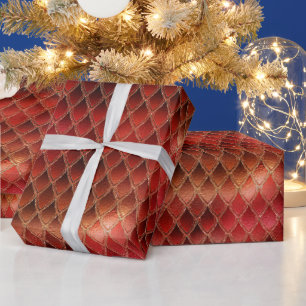Papier Cadeau Écailles de dragon rouge vif