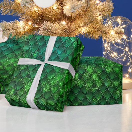 Papier Cadeau Écailles de dragon vert foncé (Vacances)