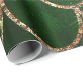 Papier Cadeau Écailles de poisson sirène vert et or scintillant (Coin rond)