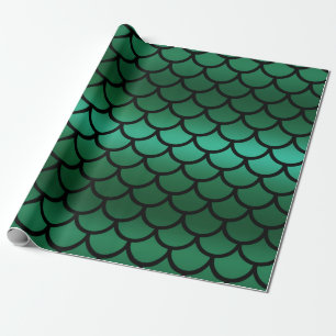 Papier Cadeau Écailles de sirène Green & Black Fantasy Fish