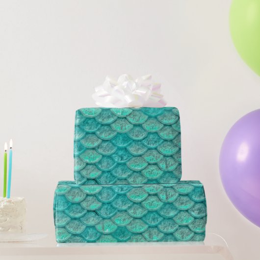 Papier Cadeau Écailles de sirène vert de mer turquoise (Cadeaux de fête)
