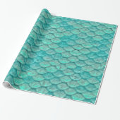 Papier Cadeau Écailles de sirène vert de mer turquoise (Déroulé)
