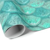 Papier Cadeau Écailles de sirène vert de mer turquoise (Coin rond)