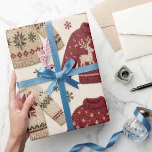 Papier Cadeau Écharpes de Noël Cozy Motif Tricoté Nordique