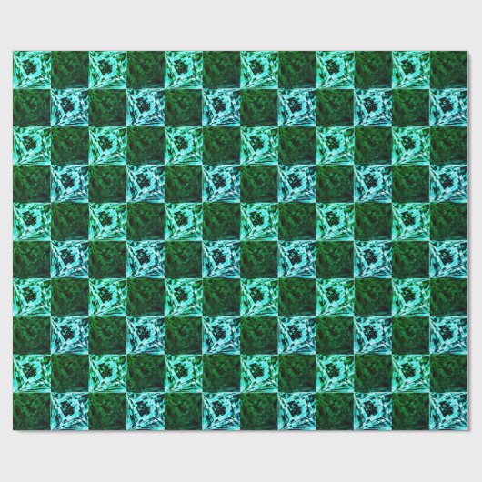 Papier Cadeau Échecs ou cyan vert et bleu ciel, avec rectangle (Plat)