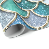 Papier Cadeau Échelles argentées de sirène de parties (Coin rond)