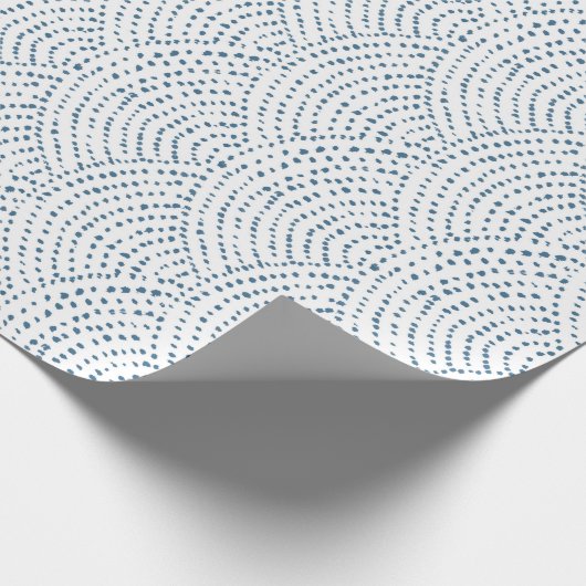 Papier Cadeau Échelles de points d'encre - Bleu D sur blanc (Coin)